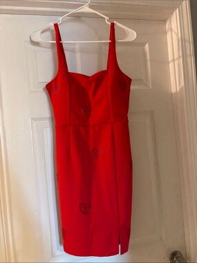 Planet Gold Red Heart-Embellished Bodycon Mini Dress
